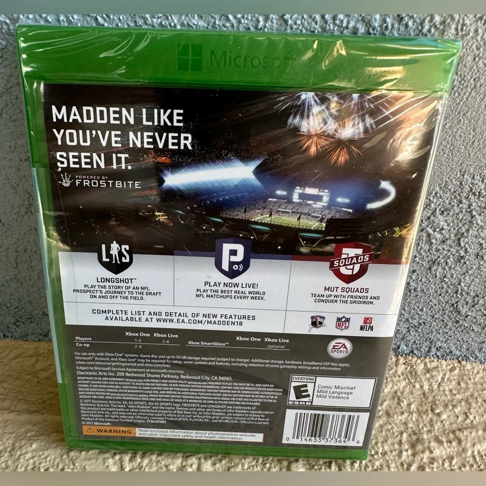 Madden NFL 18 Xbox One New Sealed Video Game - Tom Brady Cover